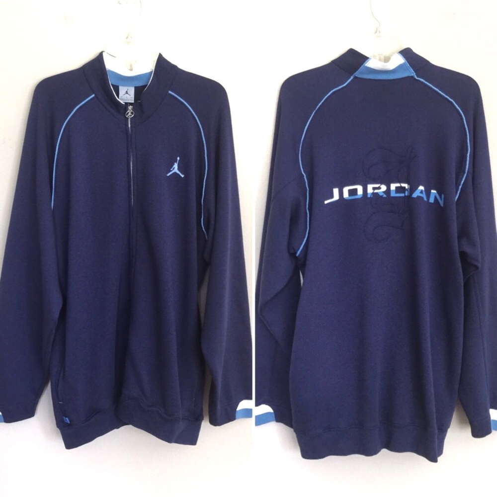 JORDAN Nike Basketball Zip Knit Warm Up Jacket Embroidered Blue Men’s Medium